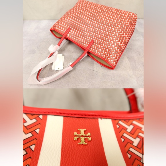 NWT Tory Burch Red and White Geometric Tote - Picture 10 of 11
